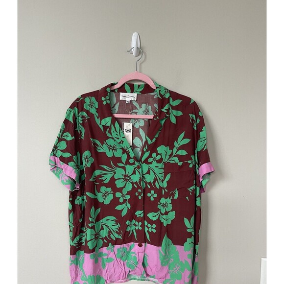 Anthropologie Green and Pink Floral Button Down Shirt NWOT - Picture 2 of 10